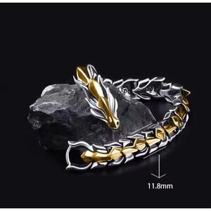 Silver And Gold Color Dragon Clamp Bracelet Men Jewelry Adult Vintage Viking